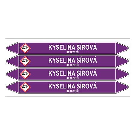 Značení potrubí, kyselina sírová,4 ks, 250 × 26 mm